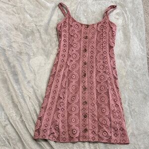Aeropostale Dusty Rose Lace Button-Front Mini Dress